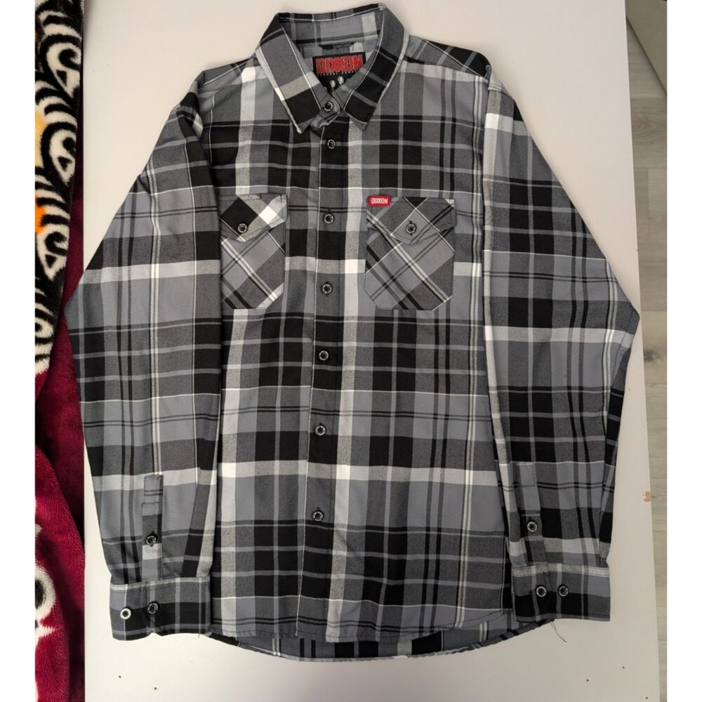 Dixxon Flannel Ishmael Bowling Gray Plaid Button Shirt Men's Size XL Pockets